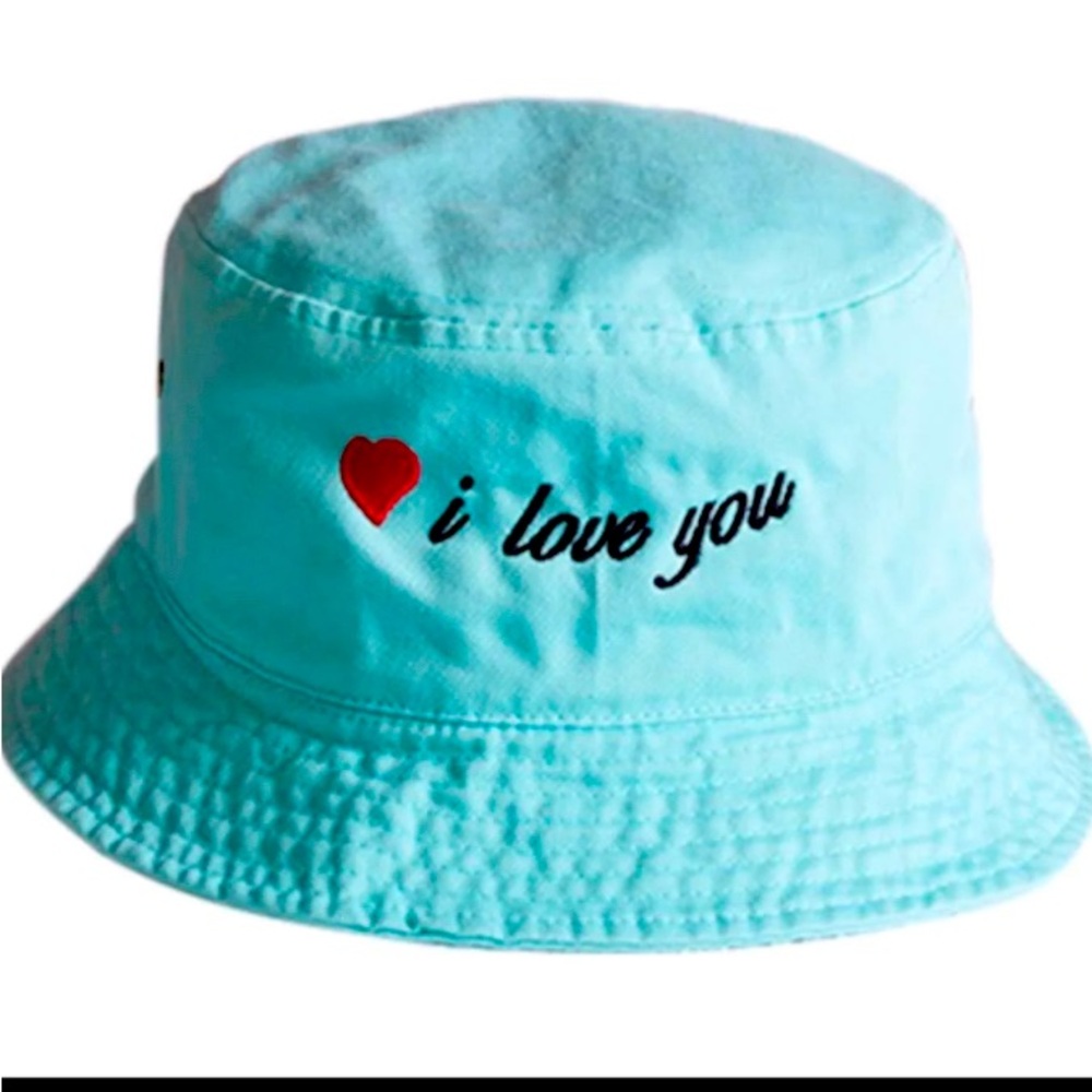 NWT Cynthia Rowley Turquoise “I love you” bucket hat children size/ small adult